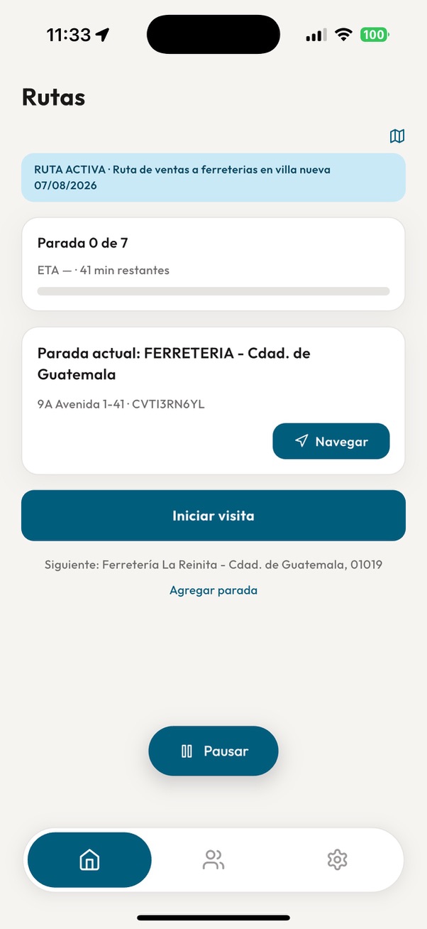 Ruta optimizada mostrada en el mapa de la app móvil